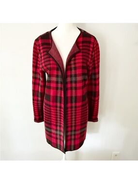Talbots Women Plaid Heavy Long Cardigan Medium Classic Old Money Casual Preppy